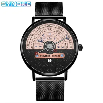 Fashion Men Quartz Wristwatch Business New Star Moon Concept Black and White Watch Calendar Half Wheel Time Display Creative