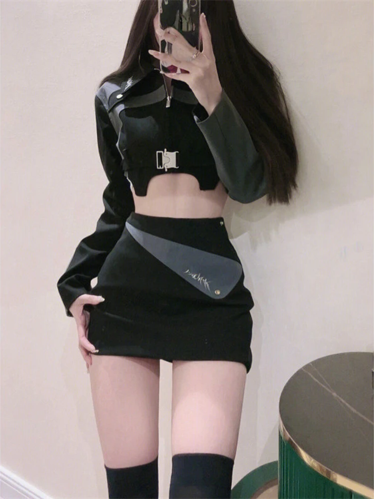 

2023 Autumn New Retro High Waist Skirt Irregular Design Hot Girl Skirt Women Short Suit Jacket Tide Gothic Fashion Clothes Chic