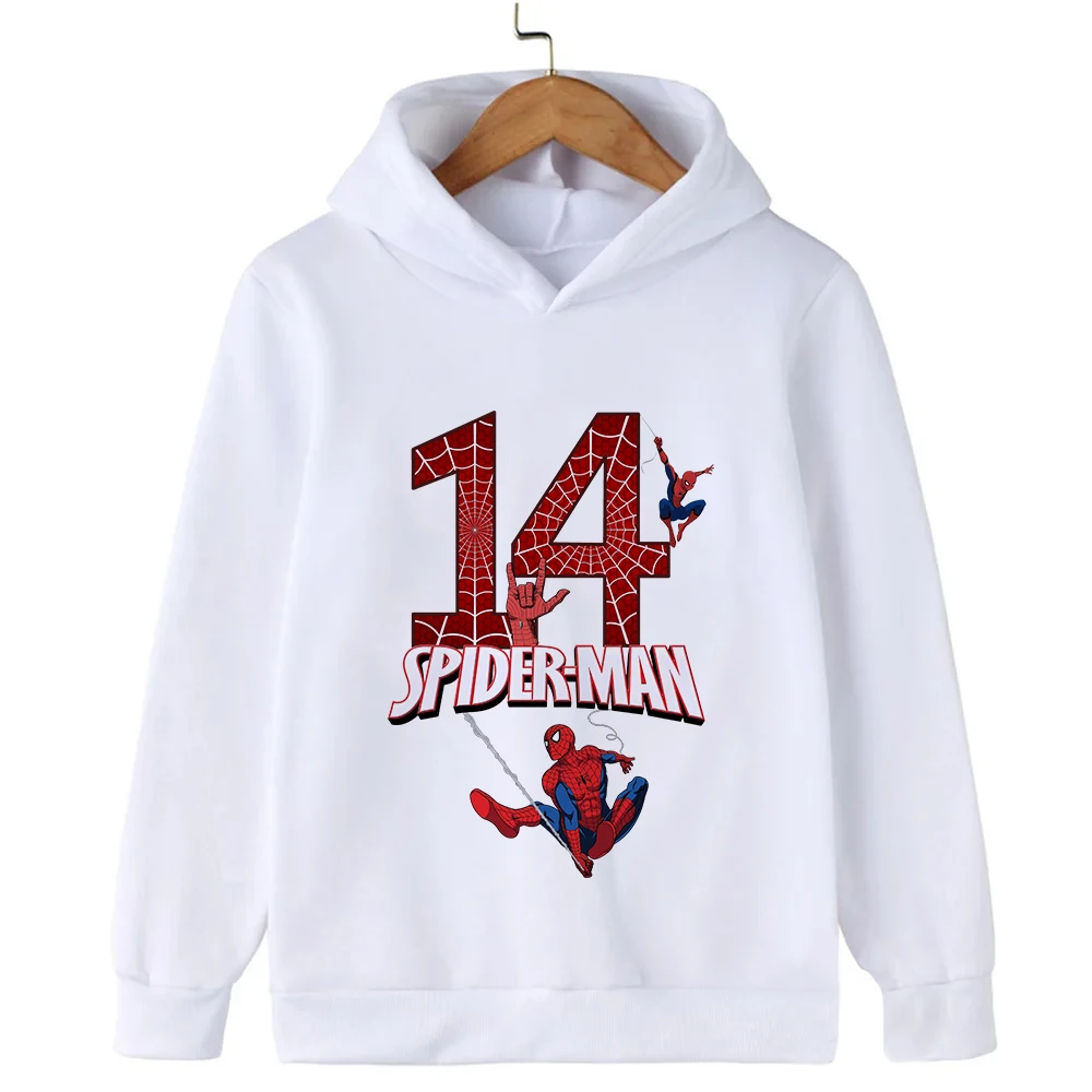 

Spider-Man Children Hoodies Birthday Number 123456789 10 11 12 13 14 Girl Boy Kids Pullover Anime Casual Clothes Kid Kawaii Tops