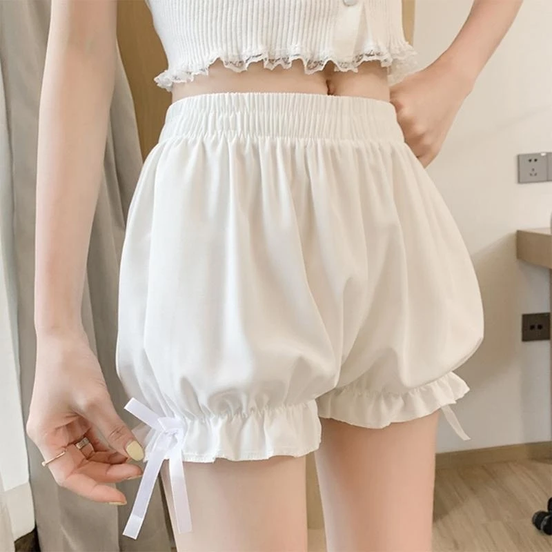 H7EF Women's Pumpkin Pants Shorts Maid-Inspired Bloomers with Frilly for Daily & Cosplay Wear