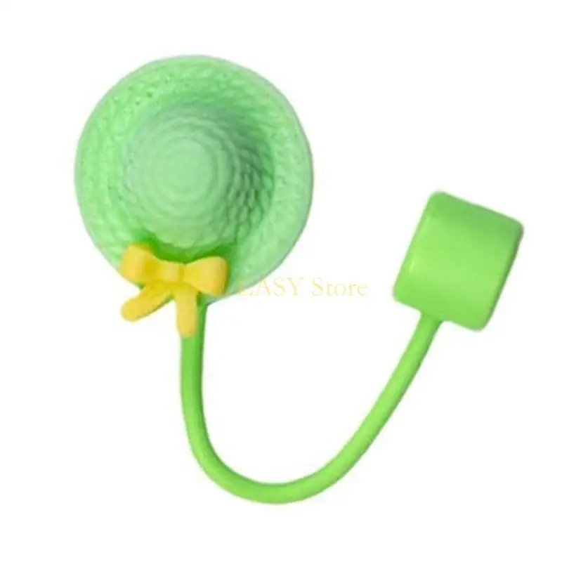 E28F Lovely Hat Shape Silicone Straw Covers Caps Drinking Straw Tip Lid Reusable Caps Plugs Dishwasher Safe