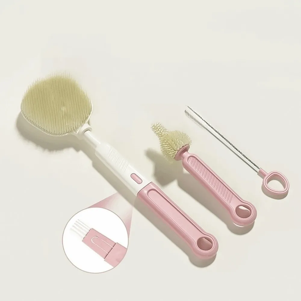6pcs/set Multi-functional Milk Bottle Cleaning Brush Set Eyedropper Brush Anti-lost Pacifier Straw Scrubber Silicone