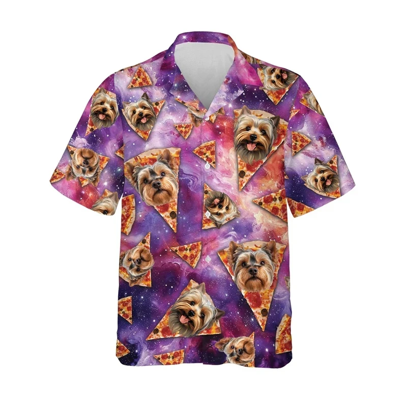 thumbnail image 1 of Camisa hawaiana con estampado 3D de perro y pizza divertida para hombre, camisas de verano con solapa, blusas de manga corta a la moda, blusas de gran tamaño con botones, 1 of 4