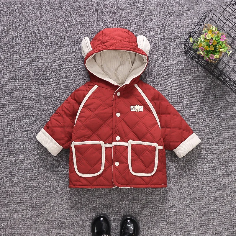 Children's Hooded Coat Winter Hot Fashion Baby Coat Thickened Cotton-padded Jacket Contrast Color Girl's