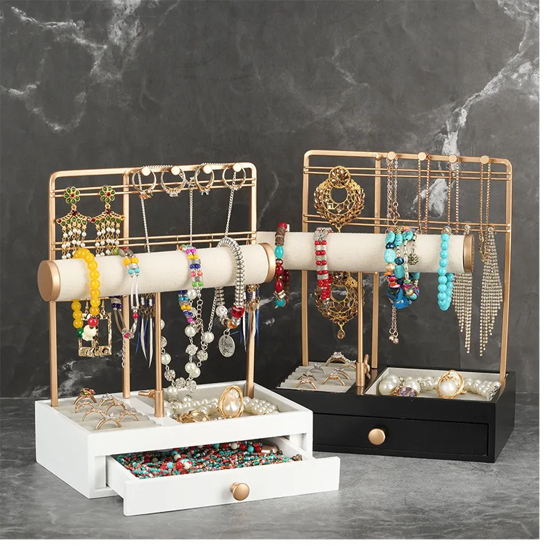 1pc Metal 3-Tier Earrings Organizer Jewelry Display Stand With  Multifunction Wooden Base