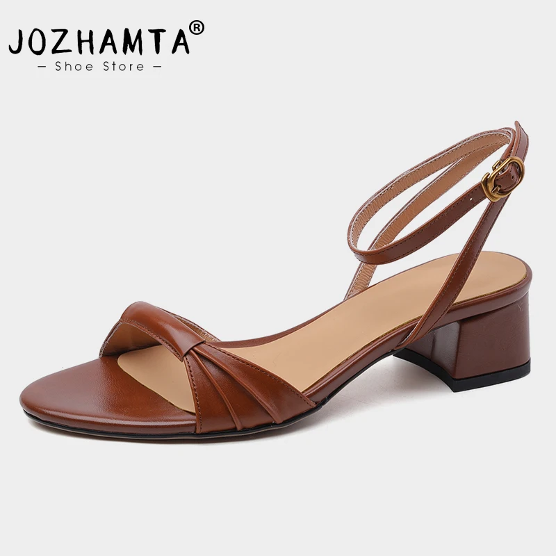 

JOZHAMTA Size 34-40 Heeled Sandals Women Ankle Strap High Heels Shoes For Women Summer 2023 Real Leather Retro Chunky Sandal