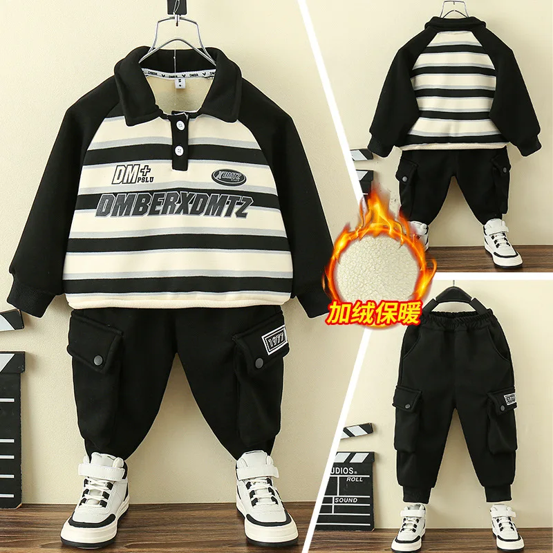 

New Winter Children Warm Suits Kids Boys Girls Thicken Fleece Sweatshirt Pants 2Pcs/Sets Toddler Casual Tracksuits 2-10Years