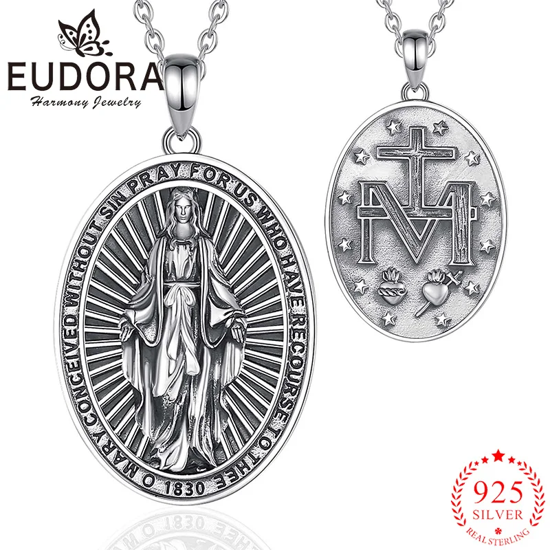 

Eudora 925 Sterling Silver Virgin Mary Patronus Necklace Cross Amulet Pendant Men Women Religious Believer Jewelry Party Gift