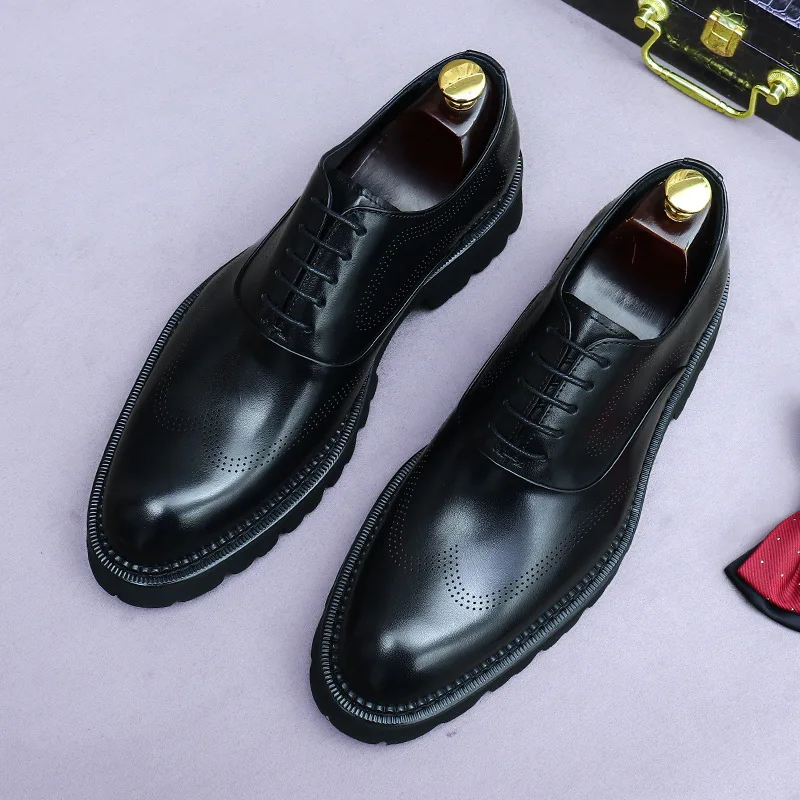 New Men's Casual Shoes British Top Layer Cowhide Business Formal Thick Sole Increased Leather Derby Shoes Leather Shoes for Men 2