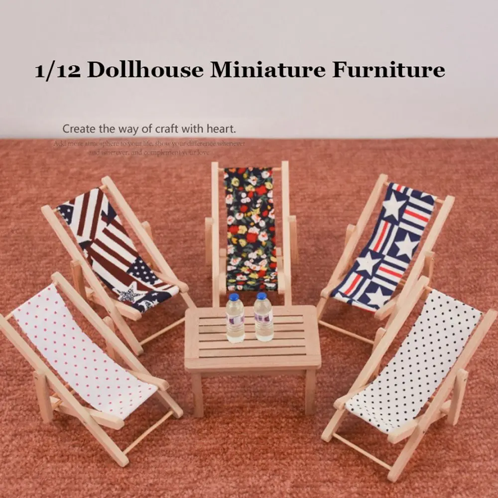 1:12 Scale Mini Home Decor Doll Miniature Furniture Dollhouse Beach Chair Folding Stripe Deck Sunbathing Toy