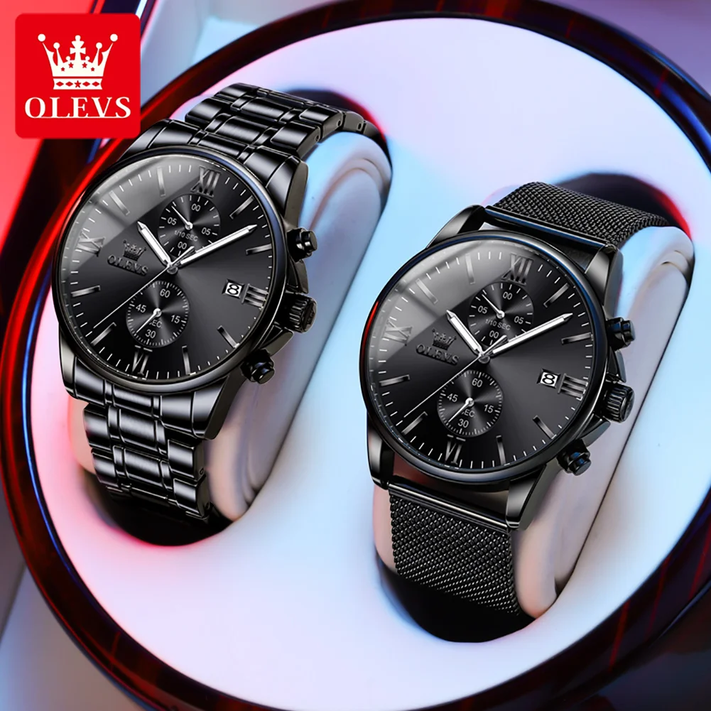 OLEVS Men's Watches Luxury Stainless Steel Fashion Brand Waterproof Luminous Chronograph Date Quartz Wrist Watch Reloj de Hombre