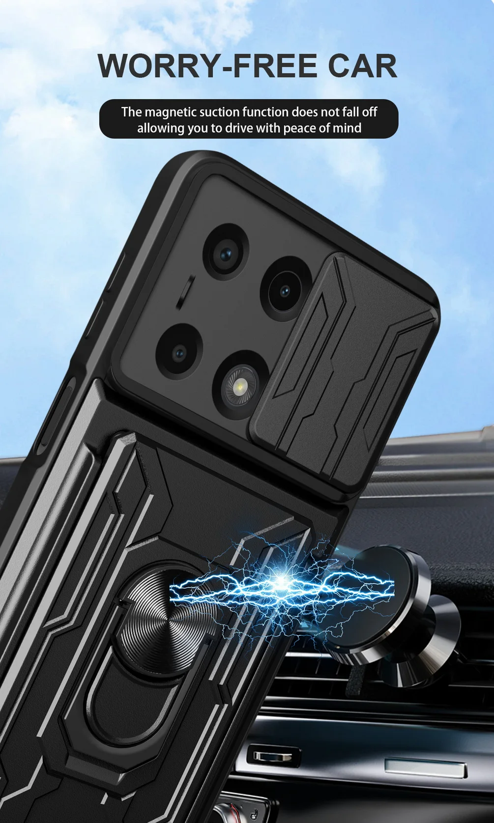 Card Slot Camera Protect Case with Armor Hybrid Ring Cover