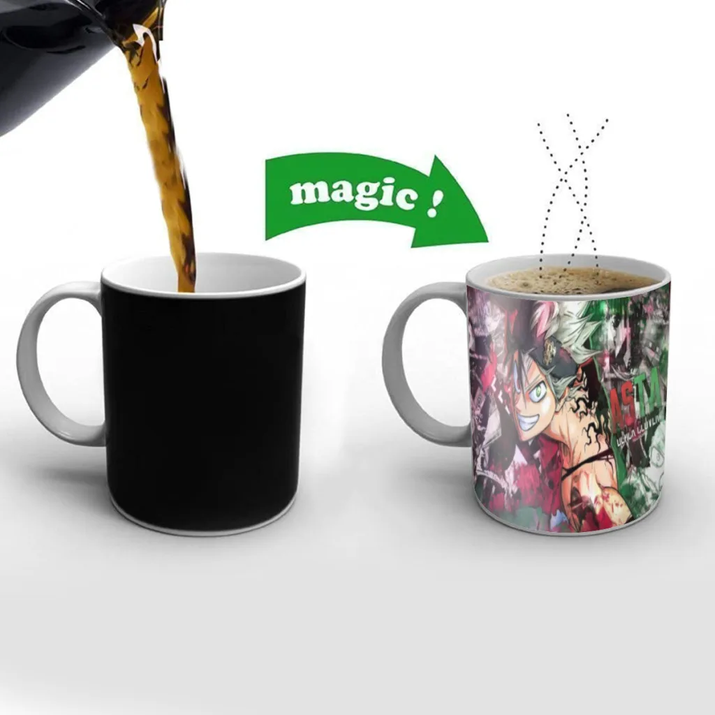 

Classic Black Clover Mugs Cup Changing Color Magic Mugs Heat Sensitive Tea Cup Coffee Mug Gift Mug Drop Shipping