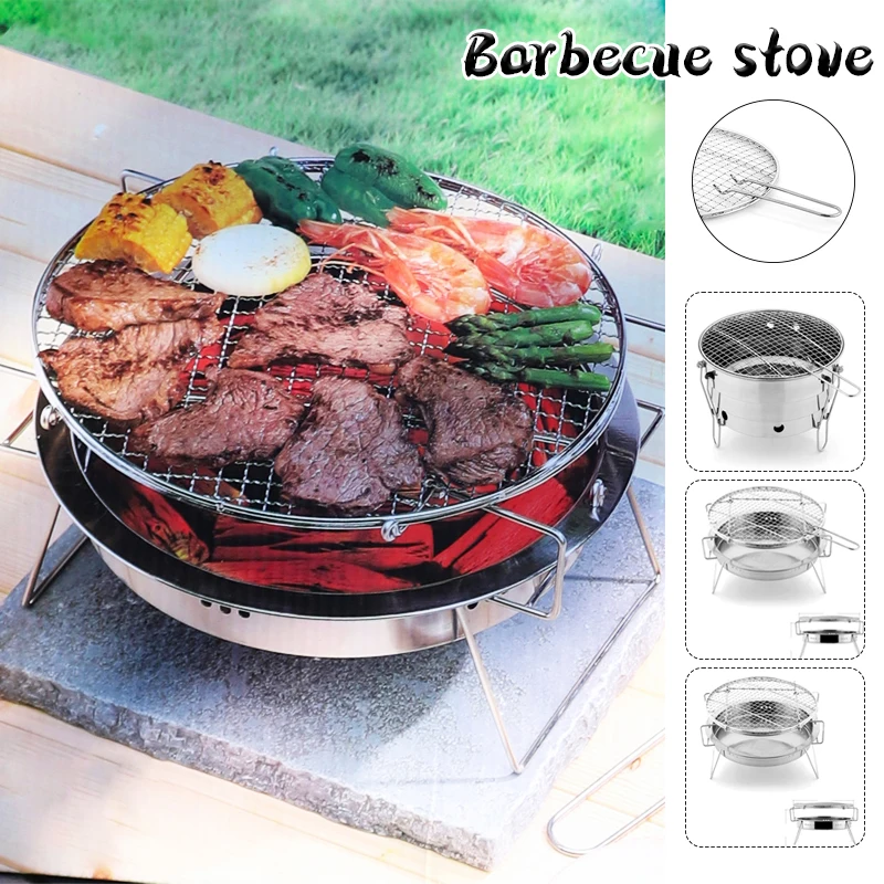 

Outdoor Portable Bbq Grill Folding Split Stainless Steel Fire Pit Camping Barbecue Net Picnic Charcoal Stove with Friends