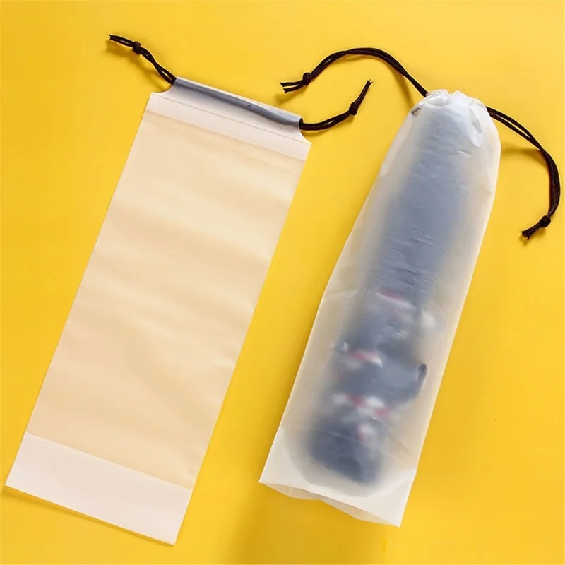 Matte Translucent Plastic Bag Umbrella Storage Bag Reusable Portable Umbrella Drawstring Storage Cover Home Organizer