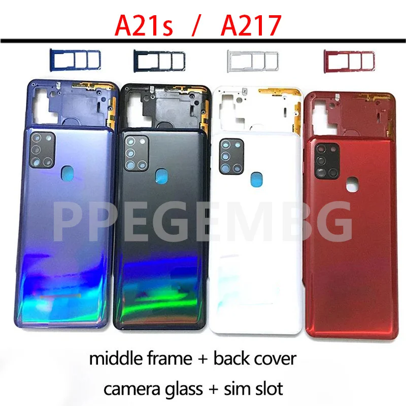 

For Samsung Galaxy A21s A217 Housing Middle Frame Chassis battery cover shell Lid Case Rear Back Panel camera Glass Sim slot