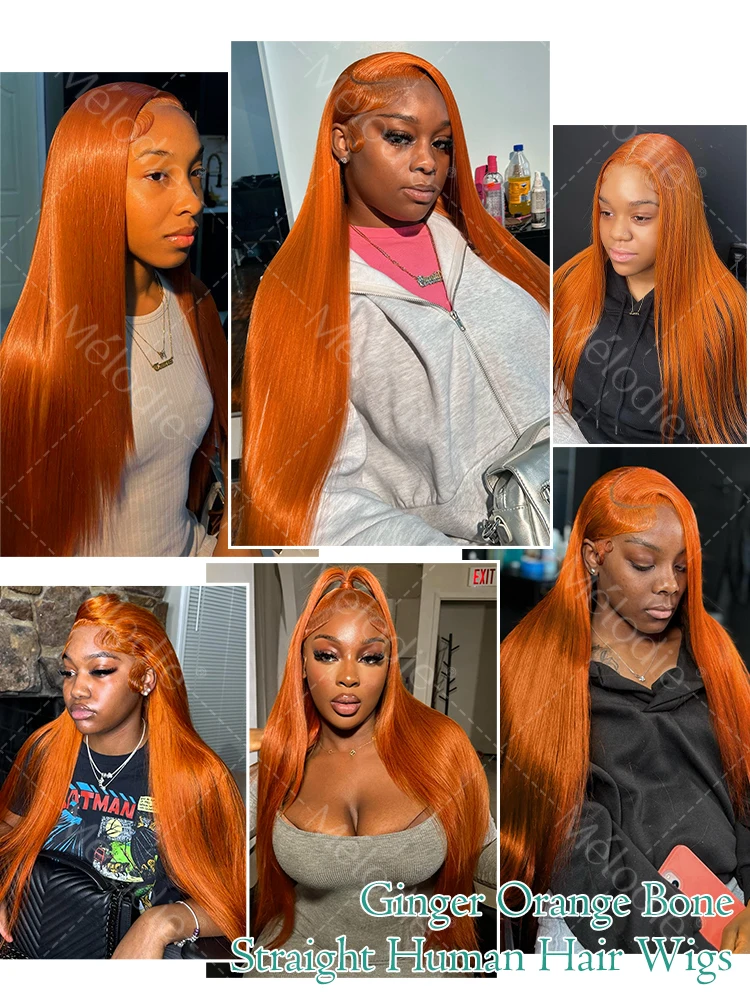Human Hair Wig Lace Front Wigs Melodie 30 40 Inch 13x6 Lace Front Ginger Orange Bone Straight Human Hair Wigs 13x4 Transparent Lace Frontal Wig