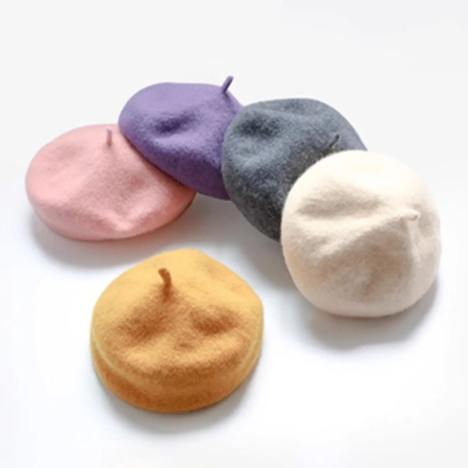 Kids Vintage Warm Hats Autumn And Winter Vintage Solid Color Warm Beret Pumpkin Hat Plush Woolen Beret