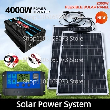 ระบบพลังงานแสงอาทิตย์ 2000 วัตต์ 110/220 โวลต์ แผงโซลาร์เซลล์ 4000 วัตต์ อินเวอร์เตอร์แบบกระจก ตัวควบคุมการชาร์จแบตเตอรี่ 12 โวลต์ สำหรับใช้ในบ้าน/กลางแจ้ง 1