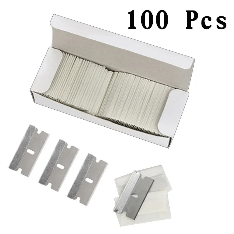 Razor Blade Scraper 100pcs Razor Blades Safety Scraper Glue Knife Glass Cleaner Replacement Carbon Steel Blade Ceramic Car Labels Remover