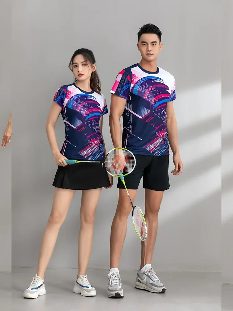 New Men's and Women's Badminton Racket Suit Quick Dry Short Sleeves Tennis Ping Pong Sports Shirt Summer Printed Sportswear
