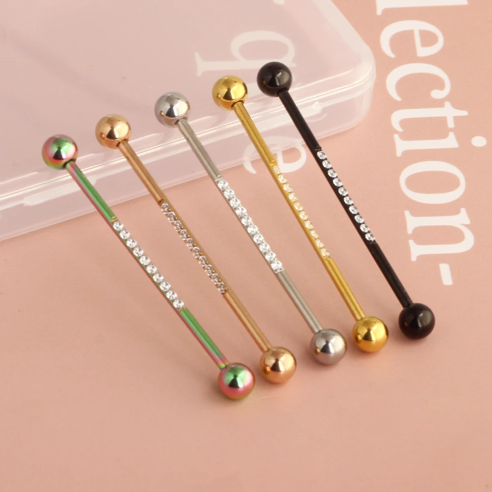 stainless steel high quality industrial barbell earrings wholesales 5 color body piercing cartilage long earrings tragus stud fo