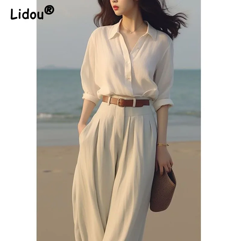 

Autumn 2023 Women's Fashion Elegant and Able Temperament Set Fashionable Shirt Wide Leg Pants Comfortable and Versatile Set