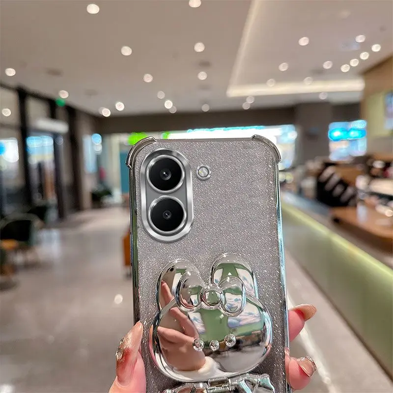 Rabbit Mirror Holder Phone Case with Hanging Rope and Shock-Absorbing Shell