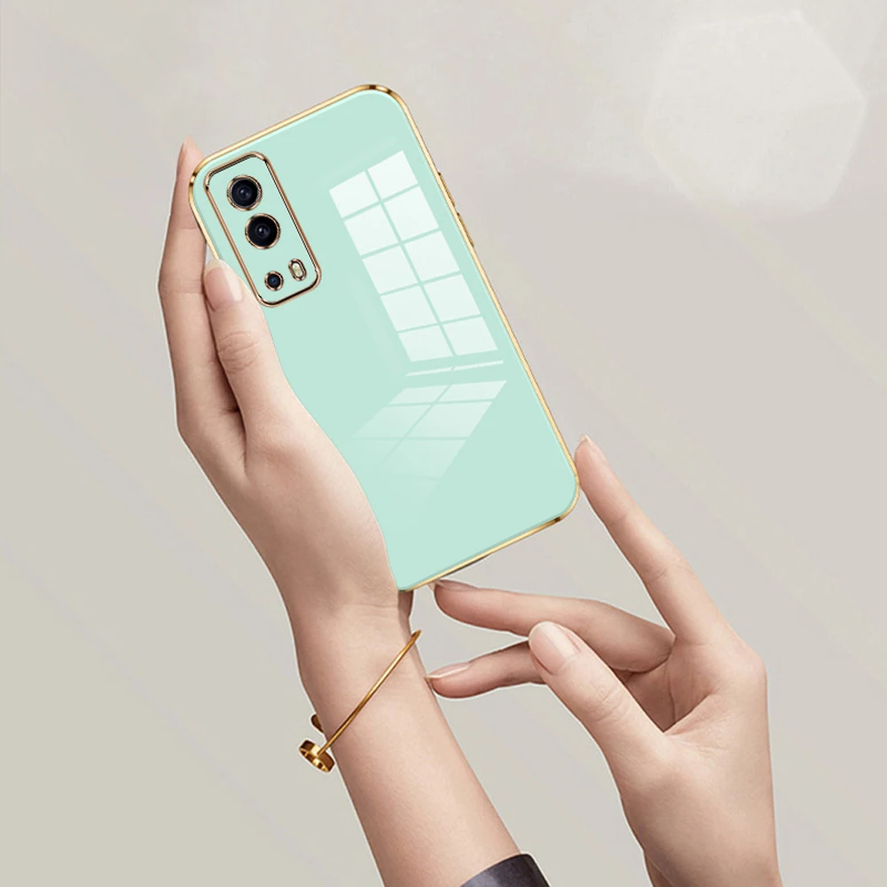 Vivo Y72 5G 케이스 럭셔리 스퀘어 도금 Vivo Y52 5G 전화 케이스 vivo Y75S Y72 Y52 충격 방지 실리콘 V2041 v2053 뒷면 커버