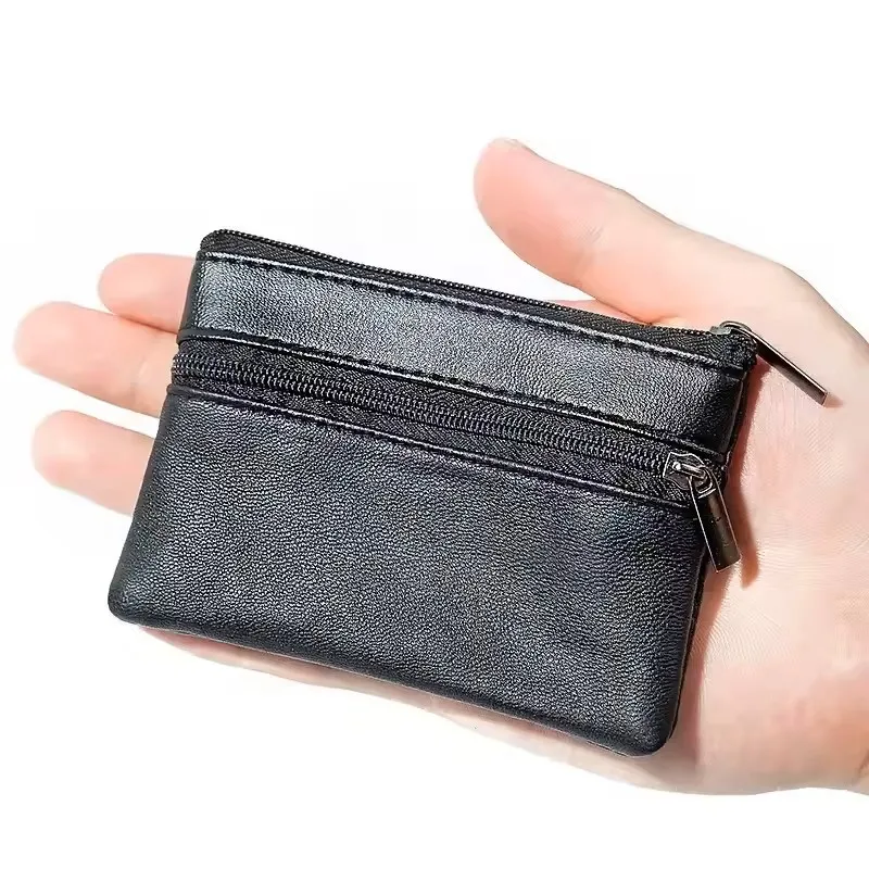 Unisex Leather Zipper Coin and Key Holder Wallet