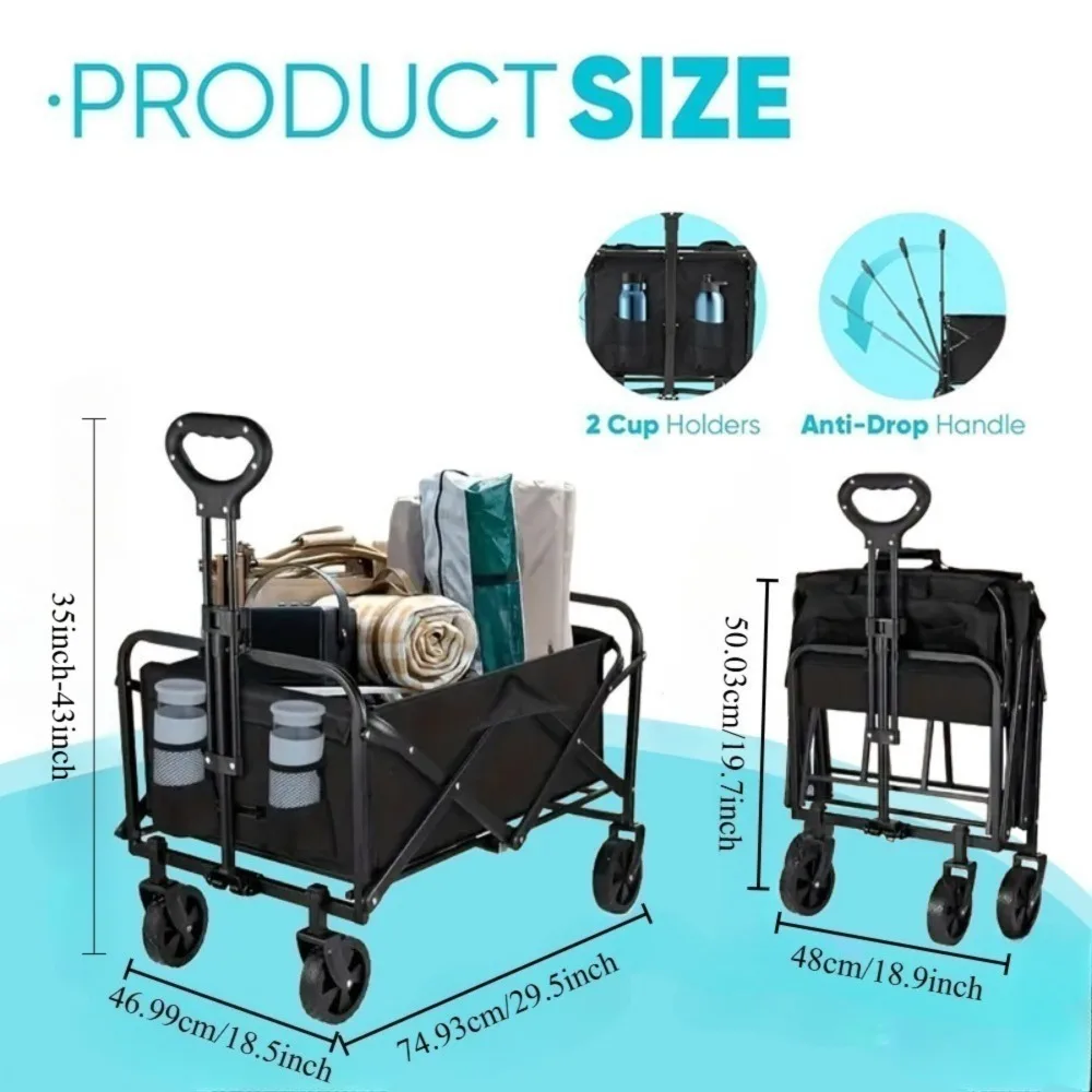 Collapsible Wagon Cart Foldable Beach Wagon with All-Terrain Wheels Heavy Duty for Shopping Beach Camping Sport