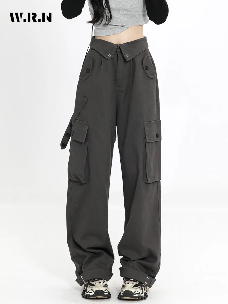 

Women's High Street Casual Overalls Solid Color Loose Wide Leg Pants American Retro 90's Oversized Y2k Grunge Cargo Pants
