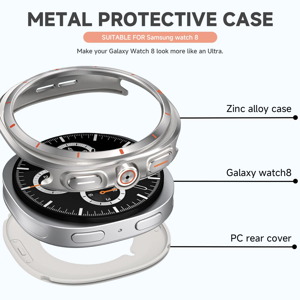 Ultra-Thin Shockproof Rugged Watch Case with Metal Bumper and Back Cover