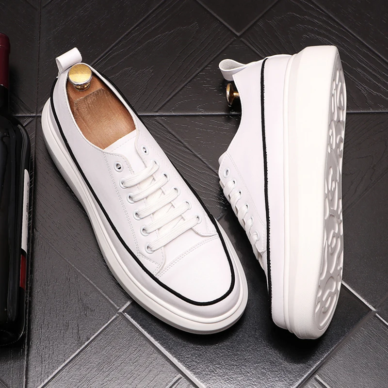 

mens leisure natural leather flats shoes lace-up white shoe street style platform sneakers breathable summer footwear chaussure