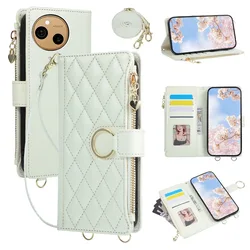 Quilted Zipper Wallet Phone Case with Crossbody Strap and Card Holder for Sharp Aquos R10 (Beige)