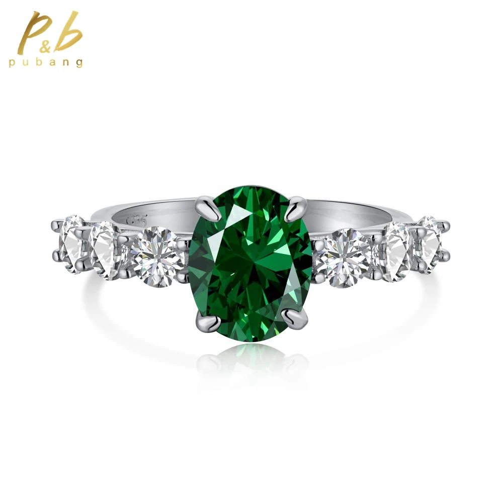 

PuBang for Women Anniversary Gifts Emerald Oval Gem Created Moissanite Fine Jewelry Solid 925 Sterling Silver Ring Free Shipping