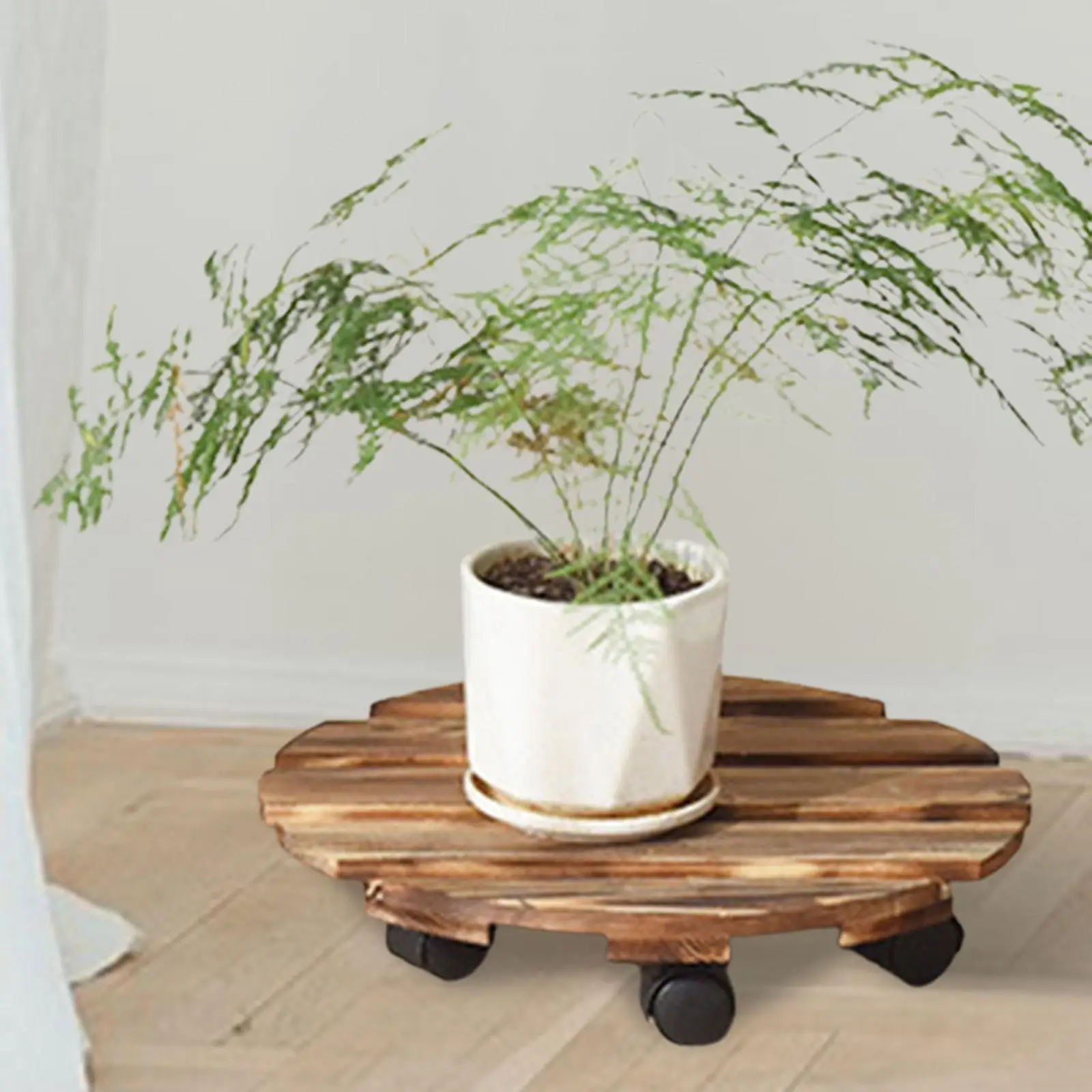Movable Plant Tray Pots Roller Base Wood Ornament with Caster Wheel Pot Mover Flower Pot Tray Rolling Plant Stand for Indoor