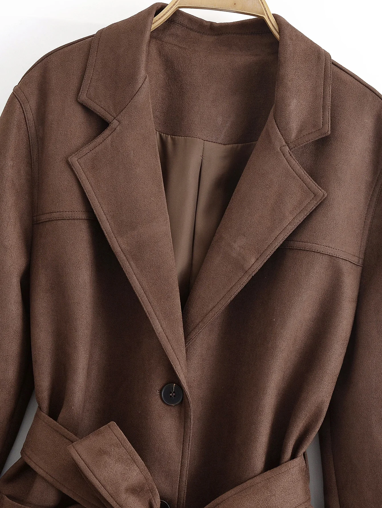 Women's Faux Suede Loose Windbreaker Jackets Solid With Belt Long Sleeve Trench Coat Female Fashion Chic Blazers Jackets Streetw