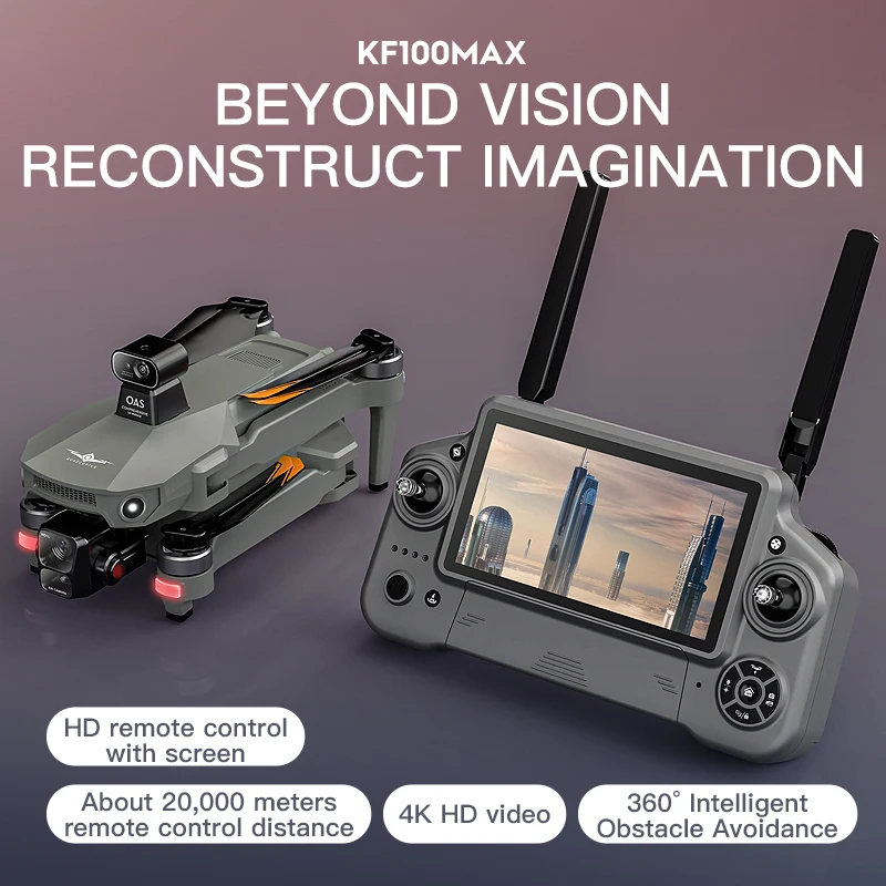 KF100 Screen Controll Drone 8K HD Night Scene Aerial Photography Laser Obstacle Avoidance 3-axis GPS Brushless RC Folding Drone