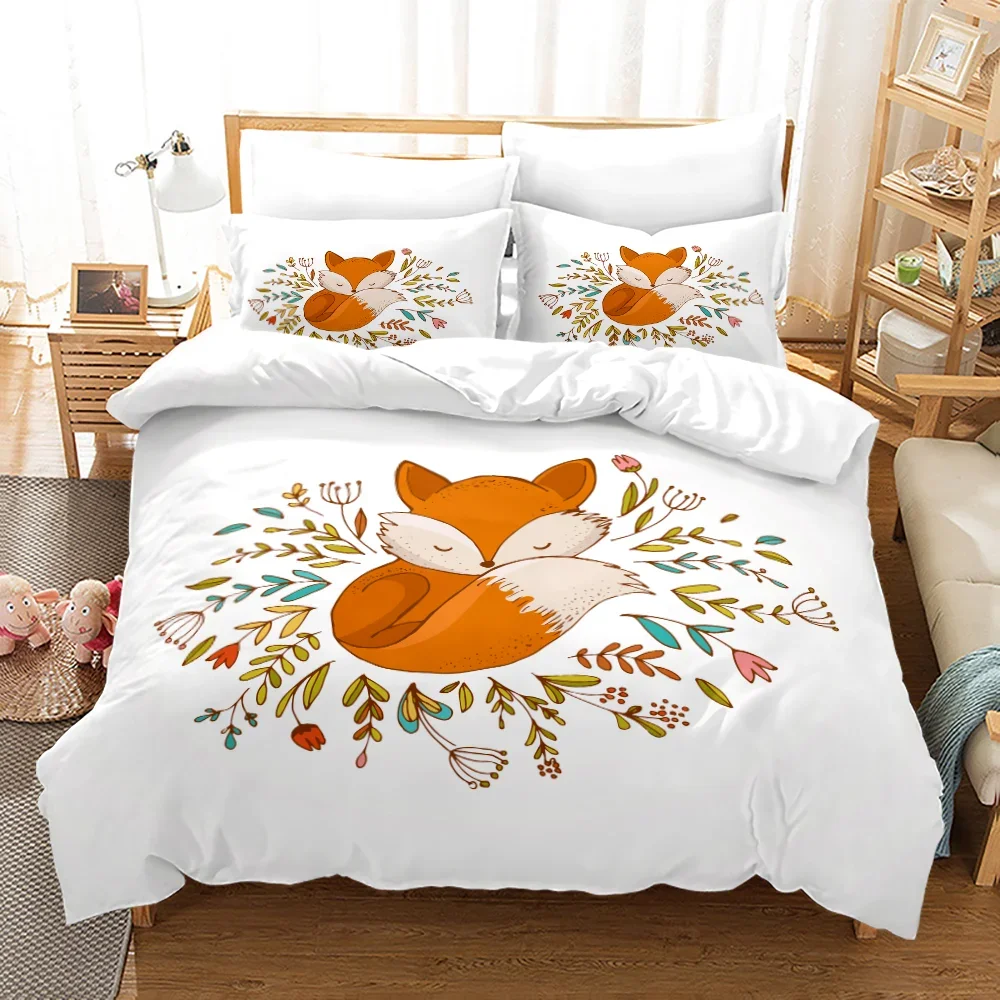 Fox Pattern Duvet Cover Set Queen Bedding Sets for Boy Girl Animal