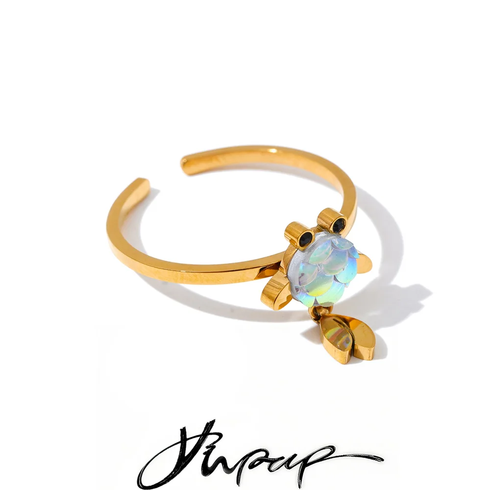 Yhpup Stainless Steel Resin Goldfish Ring