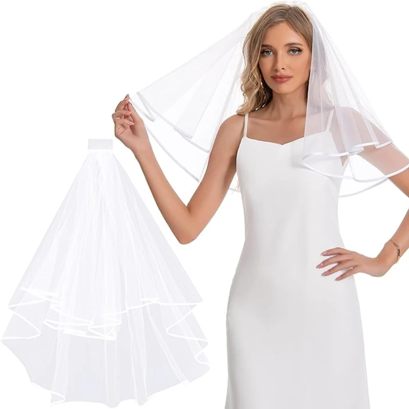 Velo da sposa Velo da sposa 2 livelli Bordo del nastro Fascia per capelli Addio al nubilato Decorazioni regalo per addio al nubilato Accessori per capelli - immagine 3