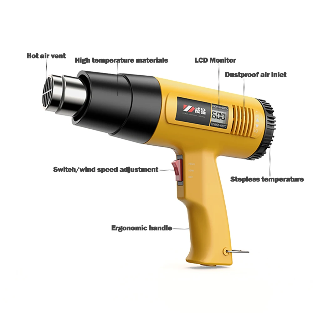 Hot Air Gun LCD Temperatures Adjustable Mini Heat Gun Thermal Blower Shrink Wrapping With Four Nozzles Construction Dryers 110V 2