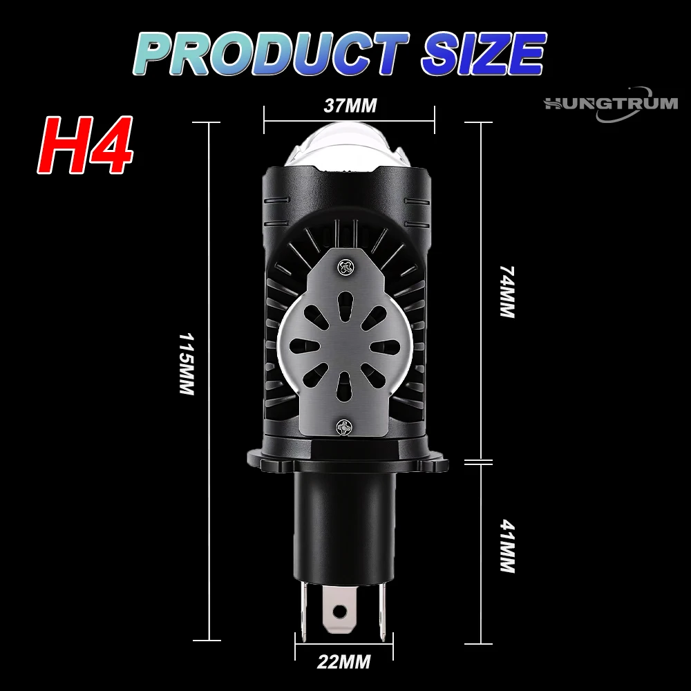 Ultra-Bright H4 LED Projector Lens Headlight - Wireless with Fan, Turbo Lights, Plug and Play, 6000K