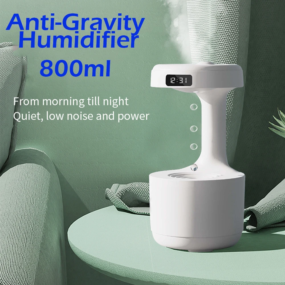 AntiGravity Air Humidifier 800ml USB Charge Water Droplets LED Display