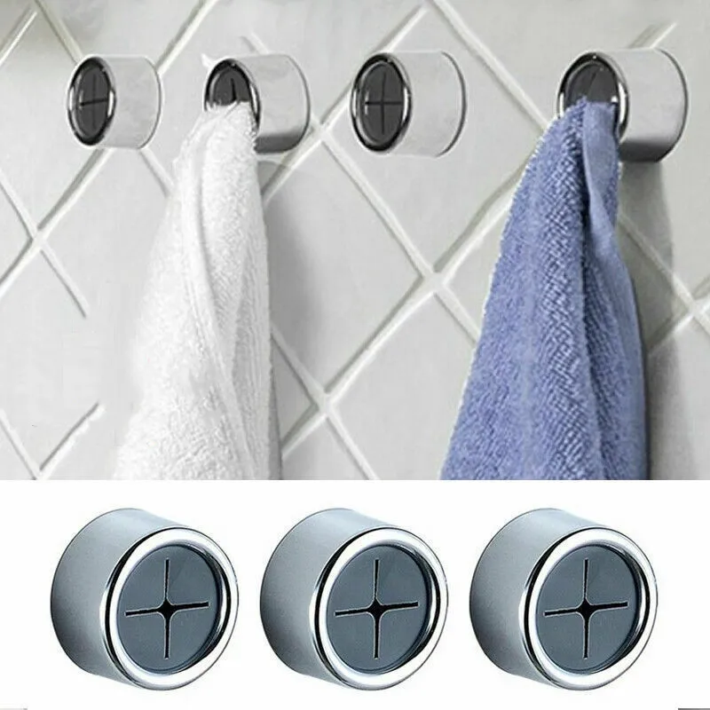 

3PCS Towel Holder Towel Hook Push In Tea Towel Holder Grip Hook Chrome Self Adhesive Kitchen Cloth Clip