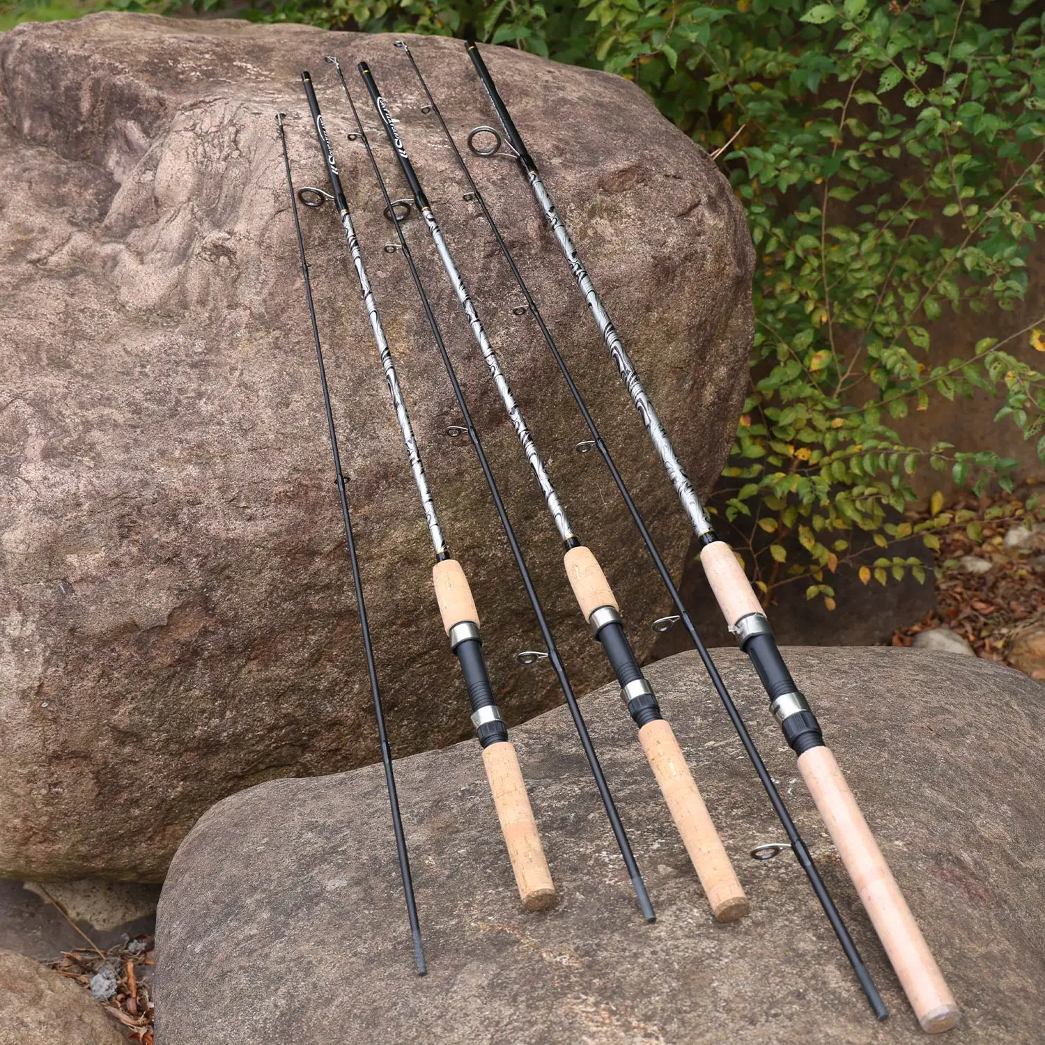 Sougayilang 2-teilige 1,68–2,25 m Spinnrute aus Fiberglas mit bequemem Korkgriff, Angelrute für das beste Angelerlebnis – Detail 1