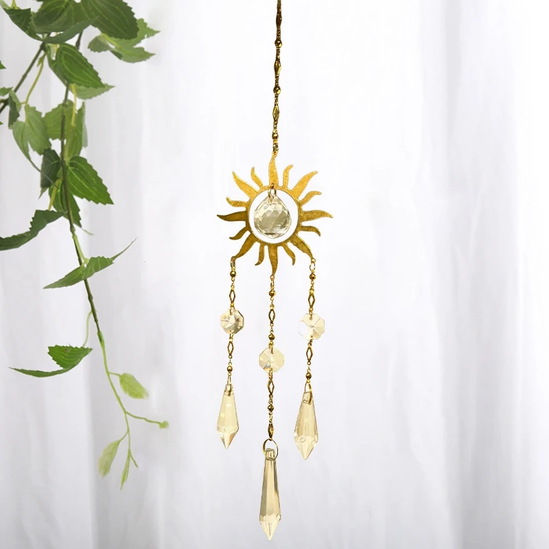 Crystal SunCatcher Prisms Hanging Sun Rainbow Light Catcher Chain Window Drop Wind Chimes Bell Garden Wedding Home Charm Decor