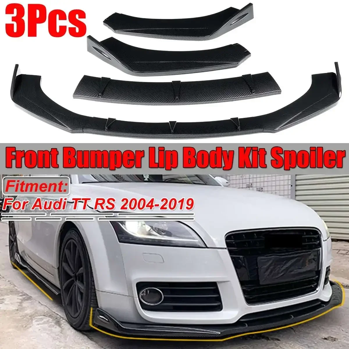 

Carbon Fiber Look/Gloss/Matte Black Car Front Bumper Splitter Lip Spoiler Diffuser Protector For Audi TT RS 2004-2019 Body Kit