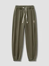 Plus Size Men's Casual Elastic Waist Cotton Joggers - Black/Grey - 3XL (34-36) (Army green)
